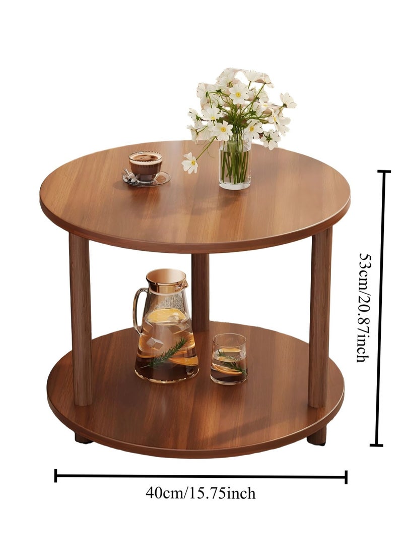 LOOPITYS Small circular coffee table, suitable for small spaces, 20.87 inches high, 2-story brown wooden coffee table with wheels, suitable for open storage spaces in living rooms/balconies/offices, easy to assemble - Image 4