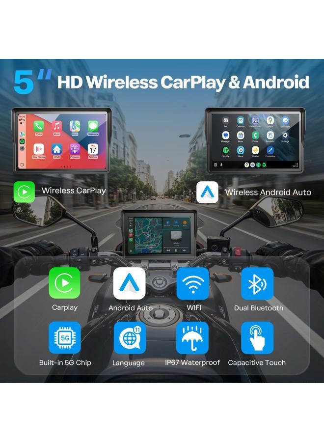 WonVon 5 Inch Motorcycle Carplay GPS Navigation System with Apple Carplay and Android Auto Portable Screen with Dual Bluetooth, Navigation, Siri, Google Assistant - Image 2