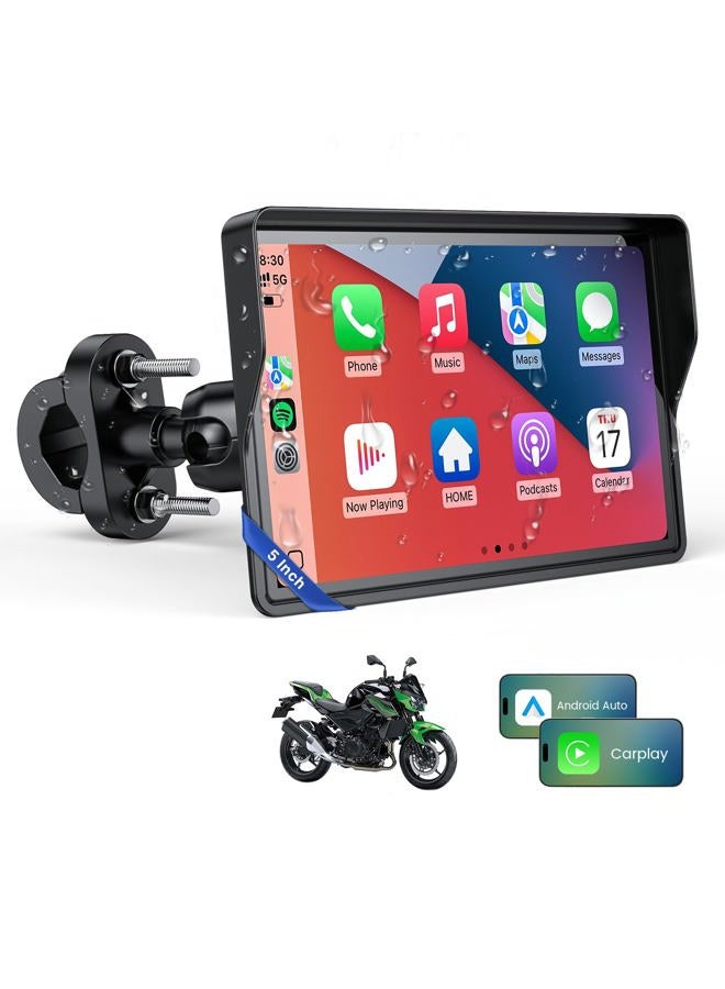 WonVon 5 Inch Motorcycle Carplay GPS Navigation System with Apple Carplay and Android Auto Portable Screen with Dual Bluetooth, Navigation, Siri, Google Assistant - Image 1