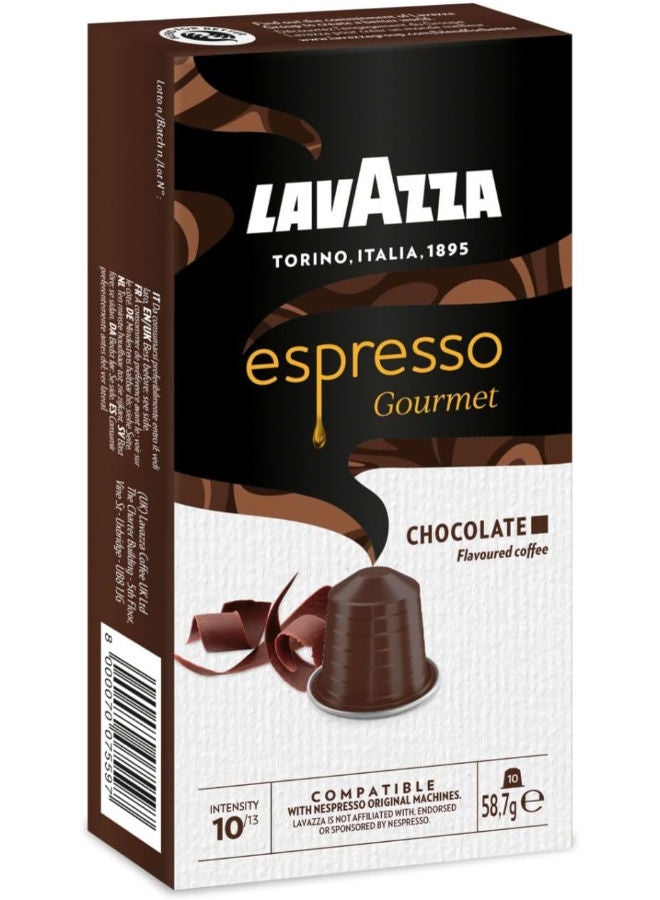 Lavazza, Espresso Gourmet Chocolate, Nespresso Original Machine-Compatible Coffee Capsules, with the Natural Chocolate Aroma, Arabica and Robusta, Intensity 10/13, Medium Roast, 1 Pack of 10 Pods
