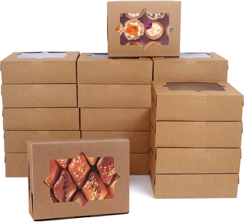 WEI LONG 20PCS Cookie Boxes Bakery Boxes Pastry Boxes with 2 Style Window 8x6x2.5 ​Inches Pastry Treat Boxes for Chocolate Strawberries,Donuts,Cupcakes,Muffins,Dessert(style B) - Image 1