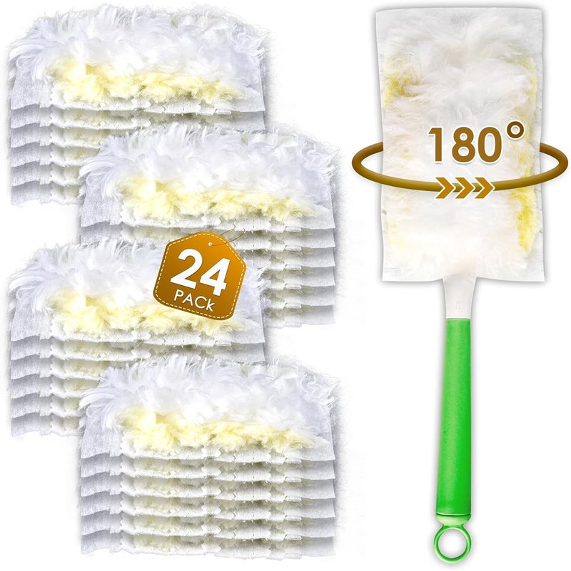 BRUVISH 24 Count Duster Refills Compatible with Swiffer Dusters, 180° Soft Multi-Surface Duster Replacement Kit with 1 Extra Handle, Disposable Dust Removal Brush Heads for Electronics Furniture, Car interior - Image 1