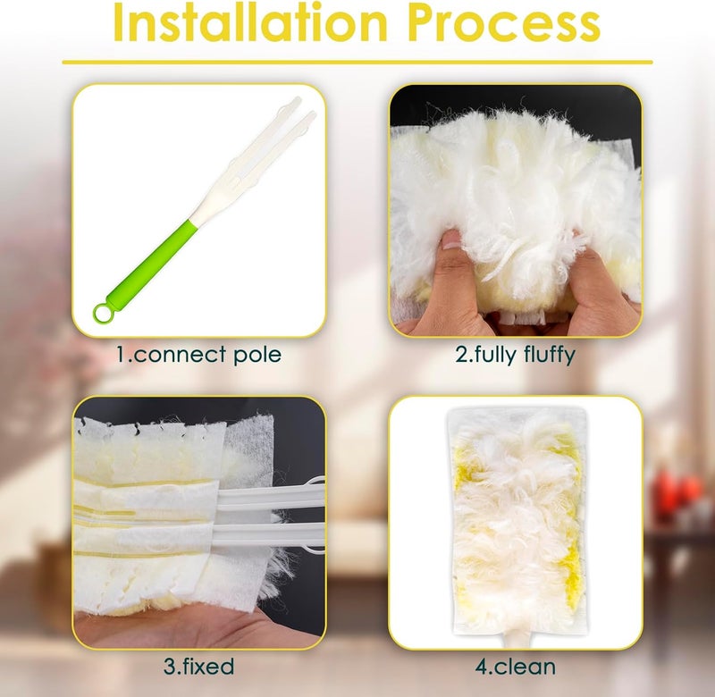 BRUVISH 24 Count Duster Refills Compatible with Swiffer Dusters, 180° Soft Multi-Surface Duster Replacement Kit with 1 Extra Handle, Disposable Dust Removal Brush Heads for Electronics Furniture, Car interior - Image 2