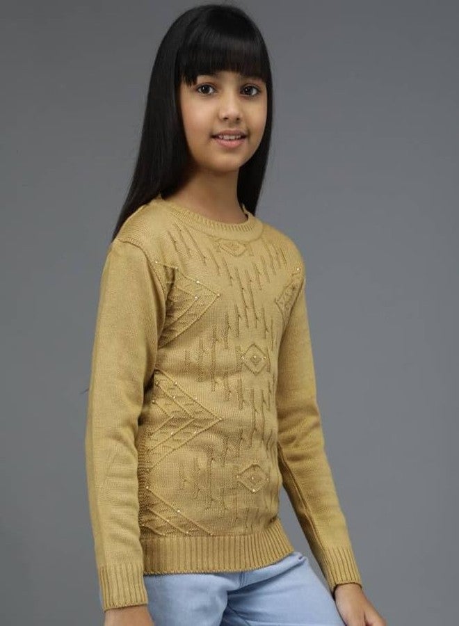 ANIXA Girls Casual Full Sleeve Sweater - Trendy Winter Fashion Top Beige - Image 4