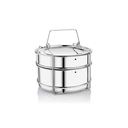 Embassy SS Cooker Separator P7.5 Suitable for 7.5 litres Prestige Deluxe Plus Hard Anodised Outer Lid Pressure Cookers (2 Containers with Lifter, Stainless Steel) - Image 1