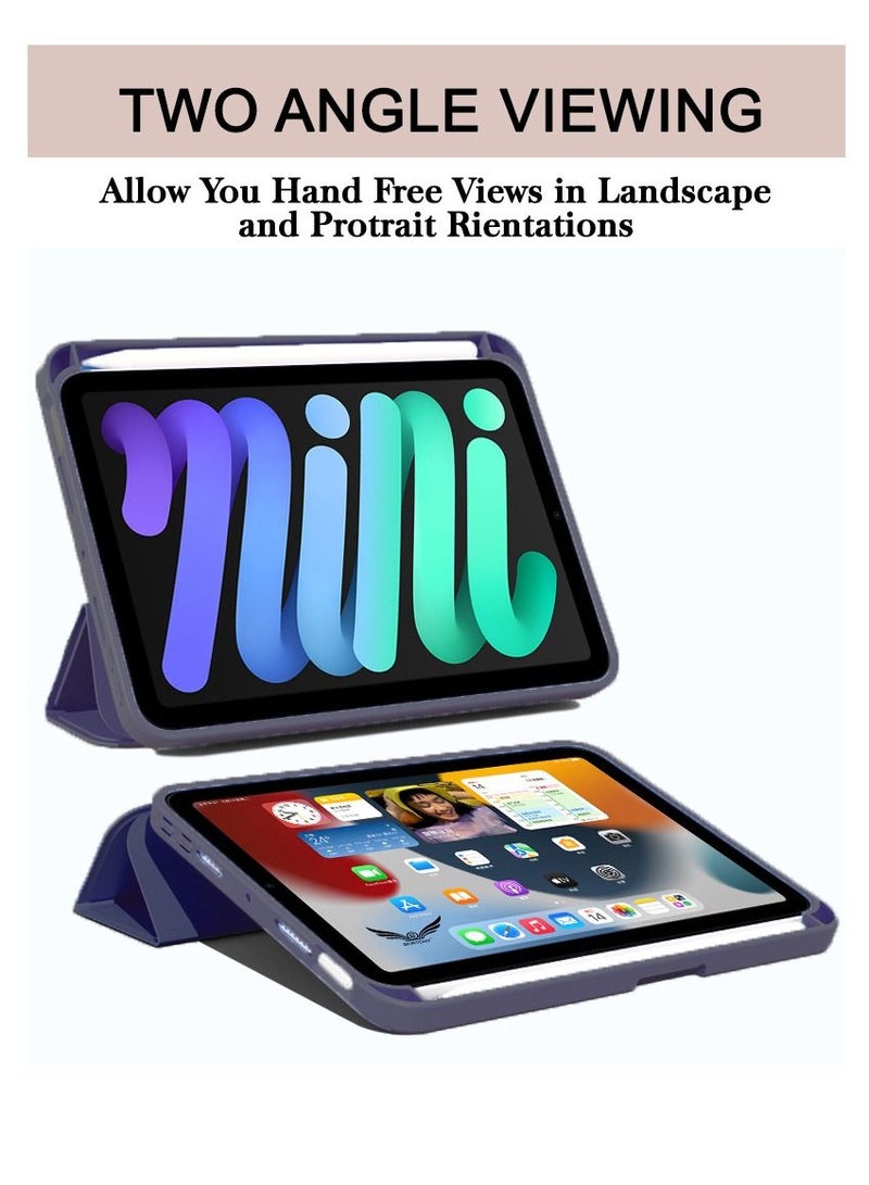 BORTONY iPad Mini 6 Cover with Pencil Holder Silicone Smart Folding Case Compatible with Apple iPad Mini 6 2021 8.3 Inch - Image 2