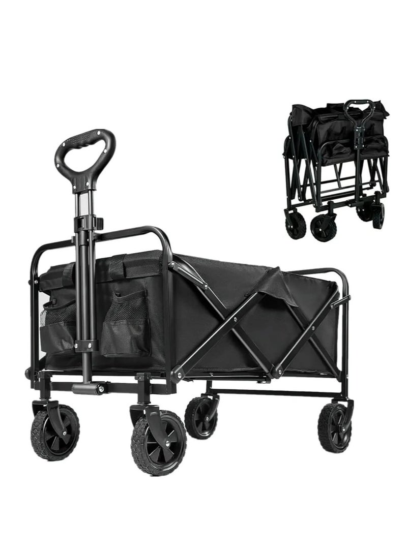 Outdoor Wagon Collapsible with Removable Fabric Festival Garden Camping Picnic Cart Supports Max 150kg Portable Transport Trailer Black  - Image 1
