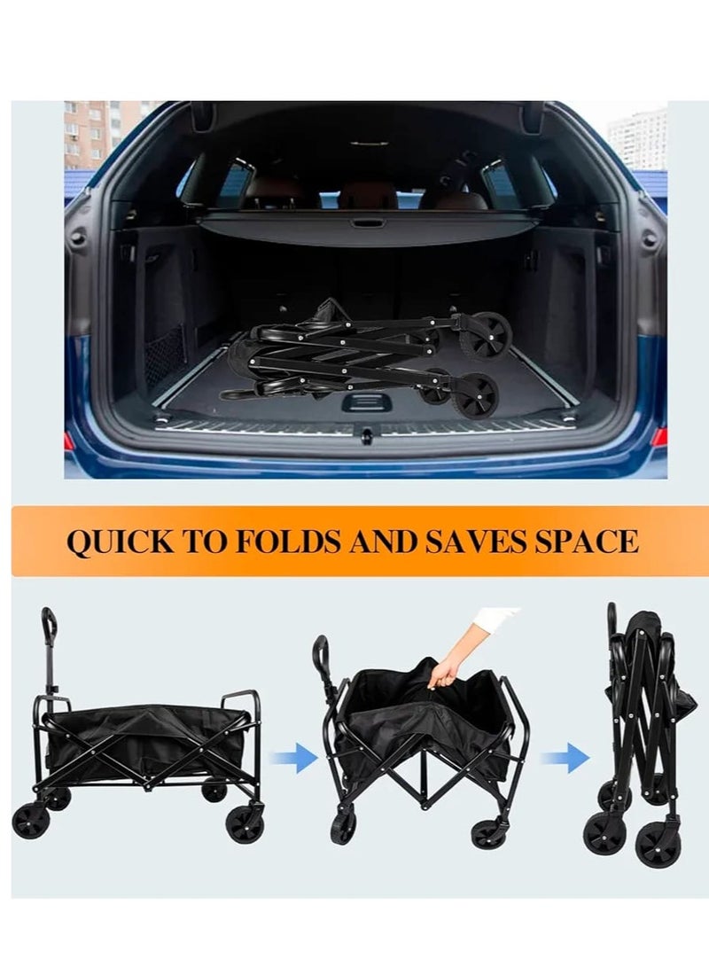 Outdoor Wagon Collapsible with Removable Fabric Festival Garden Camping Picnic Cart Supports Max 150kg Portable Transport Trailer Black  - Image 3