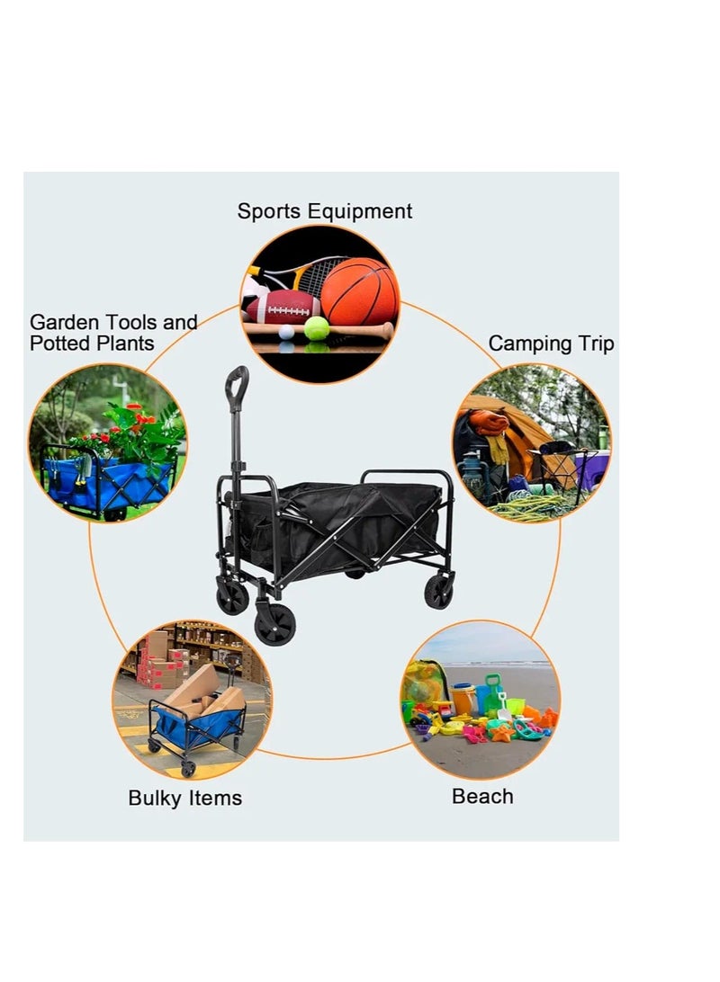 Outdoor Wagon Collapsible with Removable Fabric Festival Garden Camping Picnic Cart Supports Max 150kg Portable Transport Trailer Black  - Image 4