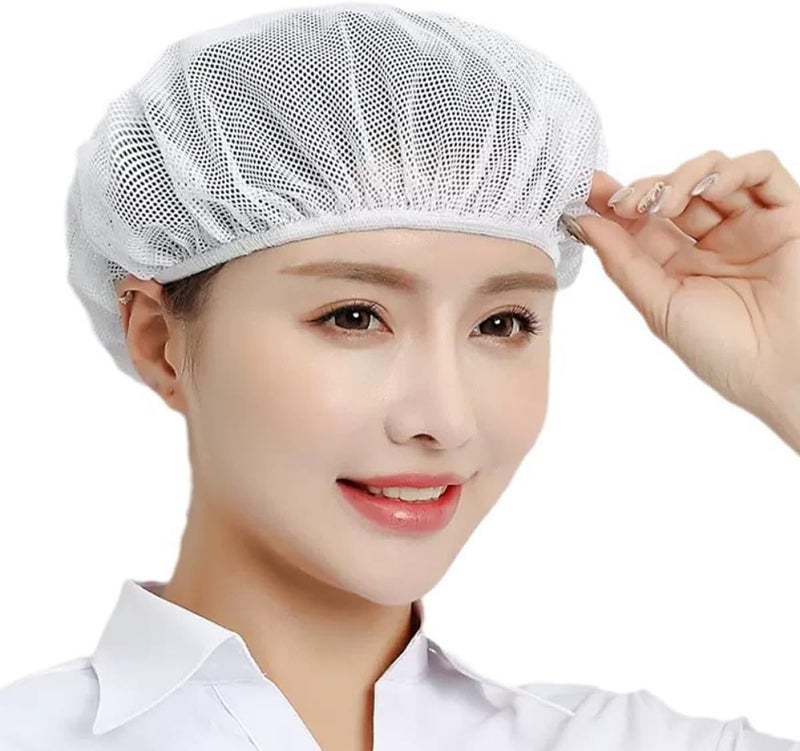 DOITOOL 4pcs Reusable Elastic Breathable Cotton Mesh Hair Nets for Food Service Workers Kitchen Cooking Chef Caps White Head Covers - Image 4