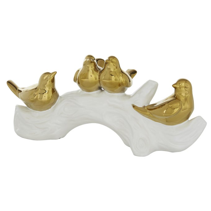 PORCELAIN CERAMIC BIRD DECORATIVE SCULPTURE HOME DECOR STATUE ACCENT FIGURINE 14 X 5 X 6 GOLD