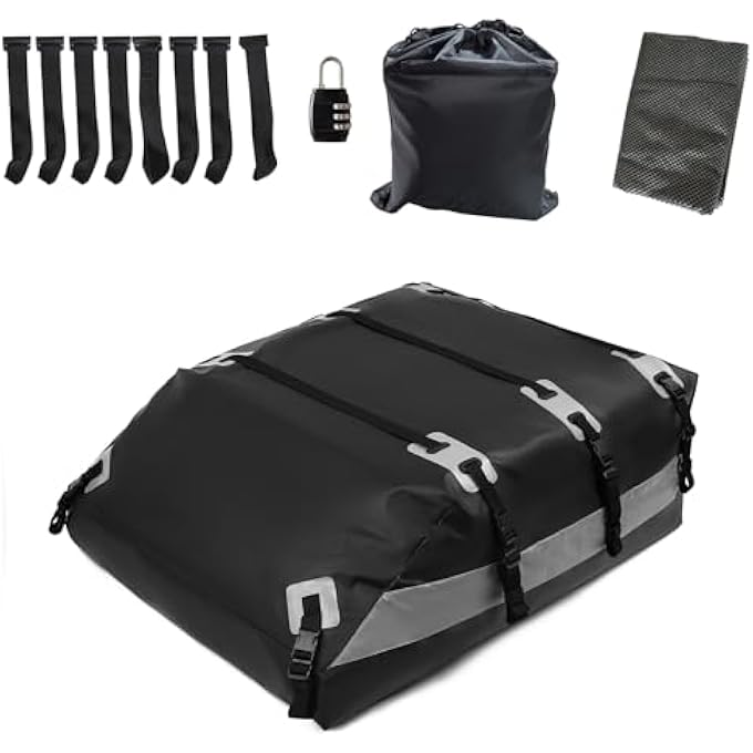 rayihni حقيبة سقف السيارة، حاملة البضائع على السقف 21 قدم مكعب، حاملة أمتعة مقاومة للماء مع/بدون رف، تشمل حصيرة مضادة للانزلاق، 8 أحزمة معززة، 8 خطافات للأبواب، قفل للأمتعة، حقيبة تخزين - Image 1