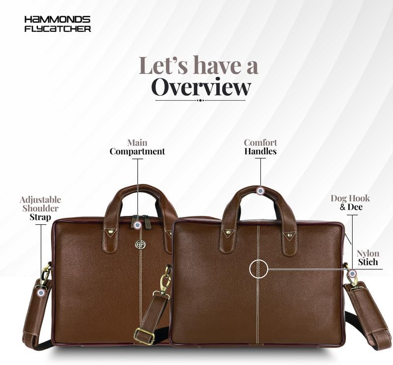 HAMMONDS FLYCATCHER Genuine Leather Office Bag for Men - Laptop Bag for Men - Padded Laptop Compartment - Fits 14 Inch Laptop - Adjustable Strap - Leather Bag for Men - 1 Year Warranty - Image 3