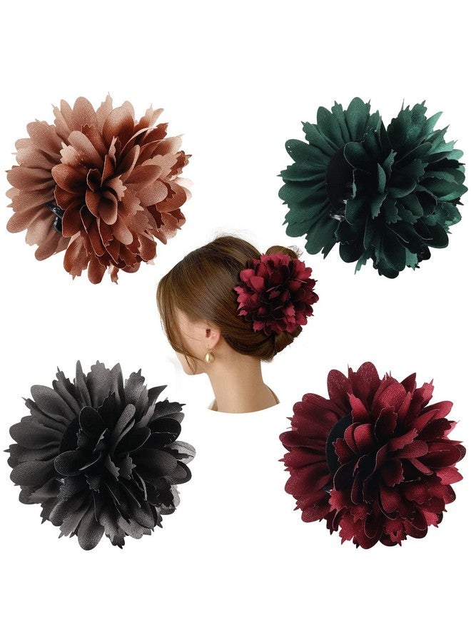 Cinaci 4 Pack Big Large Satin Rose Flower Plastic Hair Claws Clips With Bow Barrettes Clamps Bun Chignon Updo Holders Hair Accessories For Women Girls - Image 2