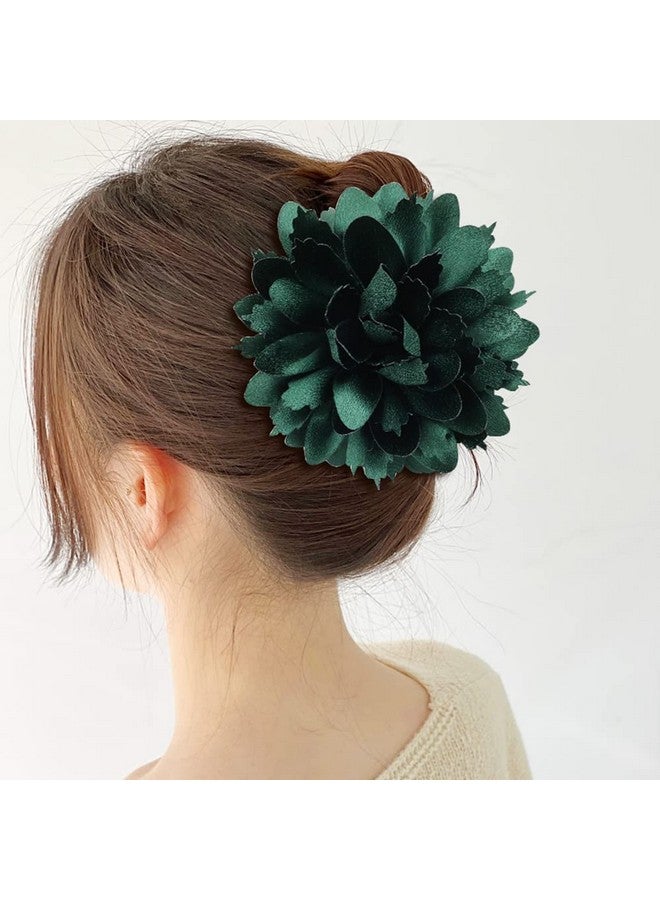 Cinaci 4 Pack Big Large Satin Rose Flower Plastic Hair Claws Clips With Bow Barrettes Clamps Bun Chignon Updo Holders Hair Accessories For Women Girls - Image 4