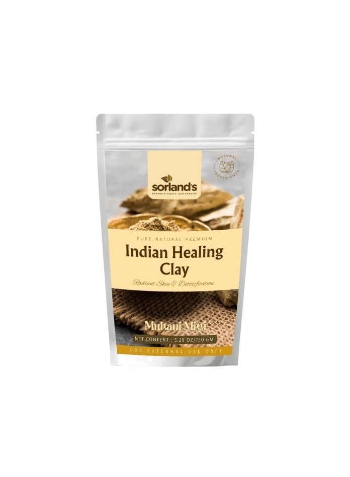 Sorland's Indian Healing Clay - Pack Of 150 Grams - Clay Mask for Hair, Skin Lightening Dark Spots, Acne Scars - Natural Bentonite Clay/Detoxifying Wyoming Clay 