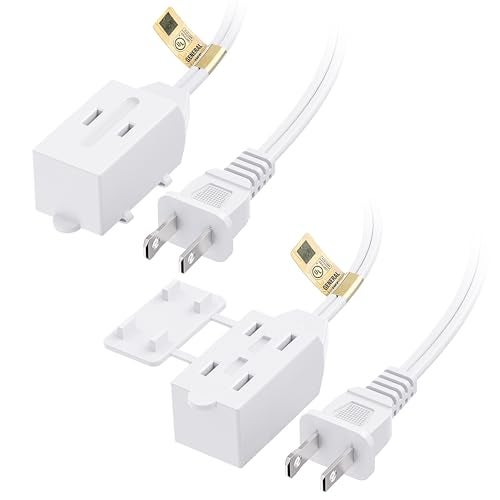 Cable Matters [UL Listed] Cable Matters 2-Pack 16 AWG 2 Prong Extension Cord 6 ft, 13A 3-Outlet Extension Cords with Tamper Guard, 13 Amp, 1625 Watts, White - Image 1