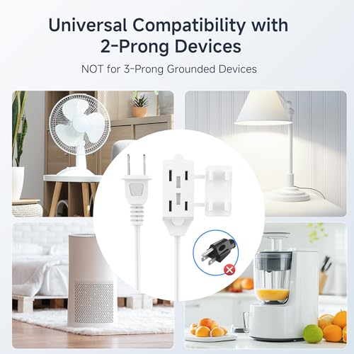 Cable Matters [UL Listed] Cable Matters 2-Pack 16 AWG 2 Prong Extension Cord 6 ft, 13A 3-Outlet Extension Cords with Tamper Guard, 13 Amp, 1625 Watts, White - Image 5