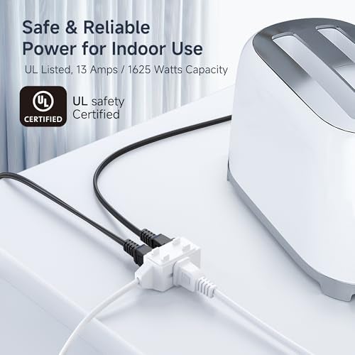 Cable Matters [UL Listed] Cable Matters 2-Pack 16 AWG 2 Prong Extension Cord 6 ft, 13A 3-Outlet Extension Cords with Tamper Guard, 13 Amp, 1625 Watts, White - Image 4