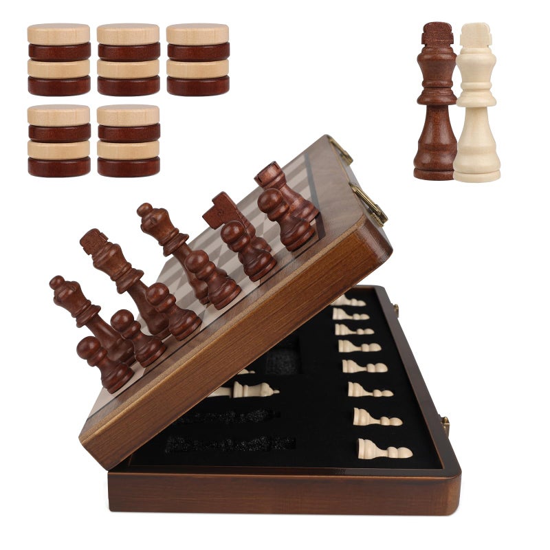 Demiwise Magnetic 2 in 1 Chess Set15 inch Chess Checkers SetWooden Handmade Folding Portable Travel Chess Board Game for AdultExtra 2 Queen with Manual and Storage Bag - Image 3