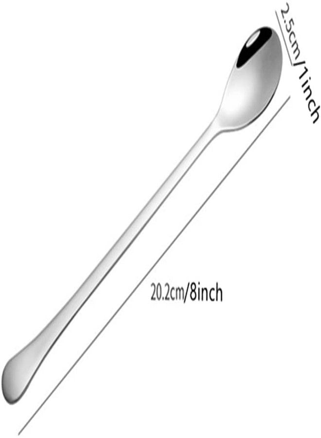 VishList Stainless Steel Long Handle Spoons, 20 cm, Set of 8, Silver, Long Handle Spoon for Ice-Tea, Coffee, Ice-Cream Spoons, Cocktail Mixing/Stirrers - Image 4