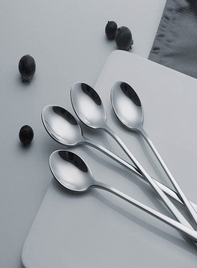 VishList Stainless Steel Long Handle Spoons, 20 cm, Set of 8, Silver, Long Handle Spoon for Ice-Tea, Coffee, Ice-Cream Spoons, Cocktail Mixing/Stirrers - Image 2