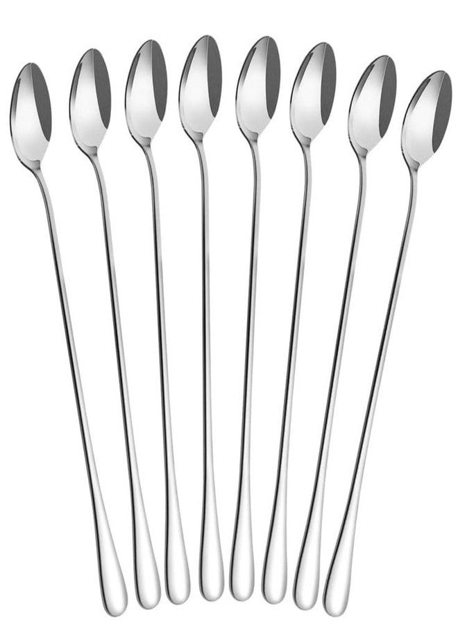 VishList Stainless Steel Long Handle Spoons, 20 cm, Set of 8, Silver, Long Handle Spoon for Ice-Tea, Coffee, Ice-Cream Spoons, Cocktail Mixing/Stirrers - Image 1