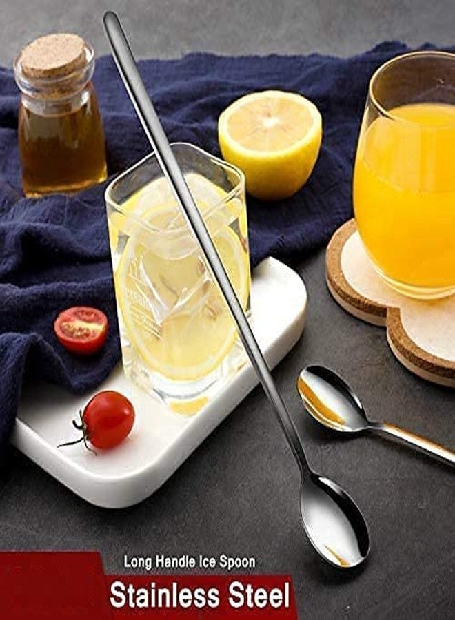VishList Stainless Steel Long Handle Spoons, 20 cm, Set of 8, Silver, Long Handle Spoon for Ice-Tea, Coffee, Ice-Cream Spoons, Cocktail Mixing/Stirrers - Image 3