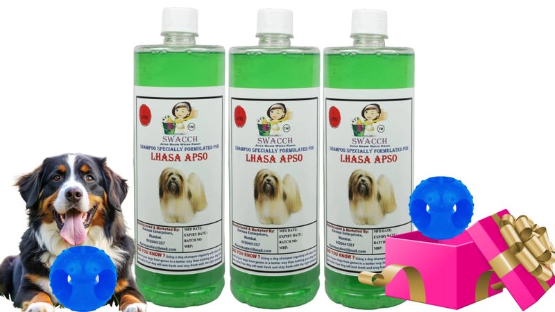 swacch Pet Shampoo | Puppy Safe Shampoo | PH Balanced | Ditch to Itch for Lhasa Apso Dog Shampoo 3 Litre (Neem Alovera) + Goofy Ball Chew Toy Combo Pack - Image 1