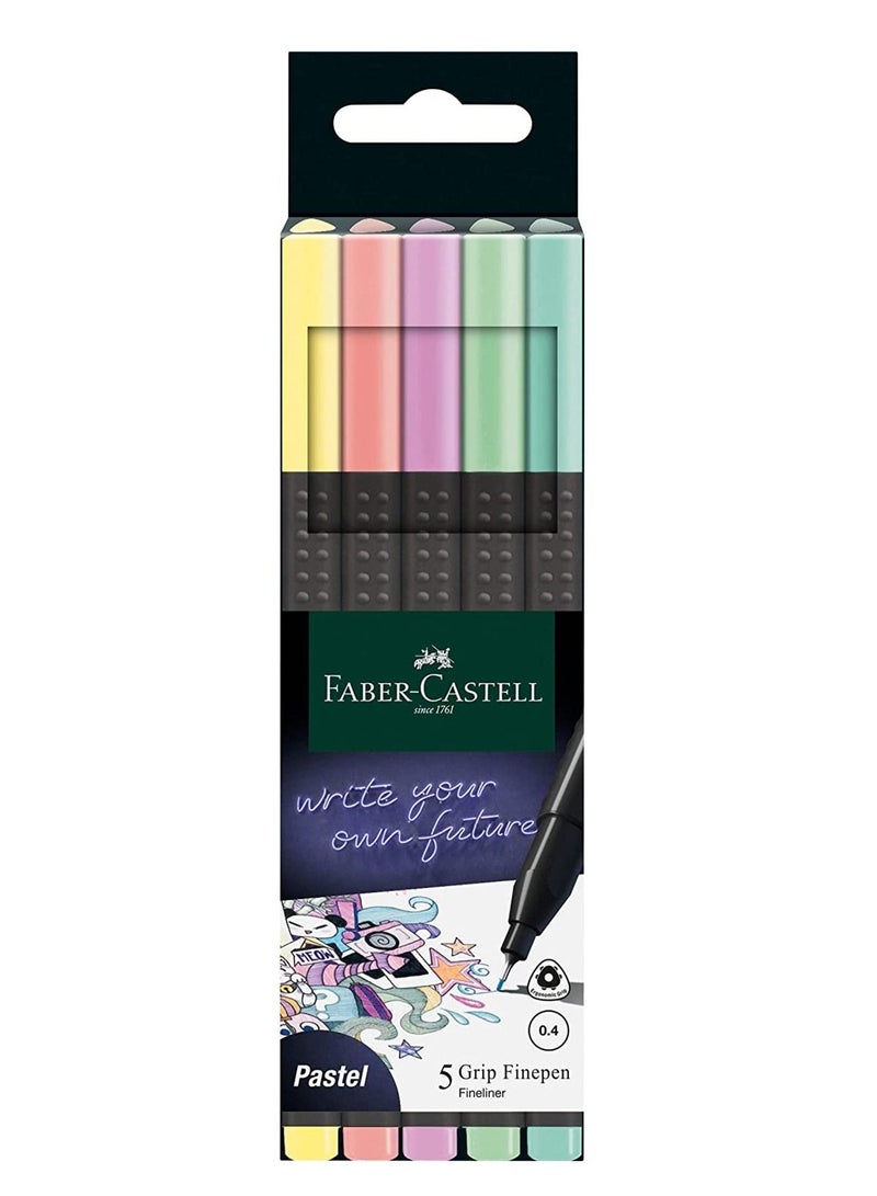 FABER-CASTELL 5-Piece Fineliner Pen 0.4mm Tip Pastel Colours - Image 1