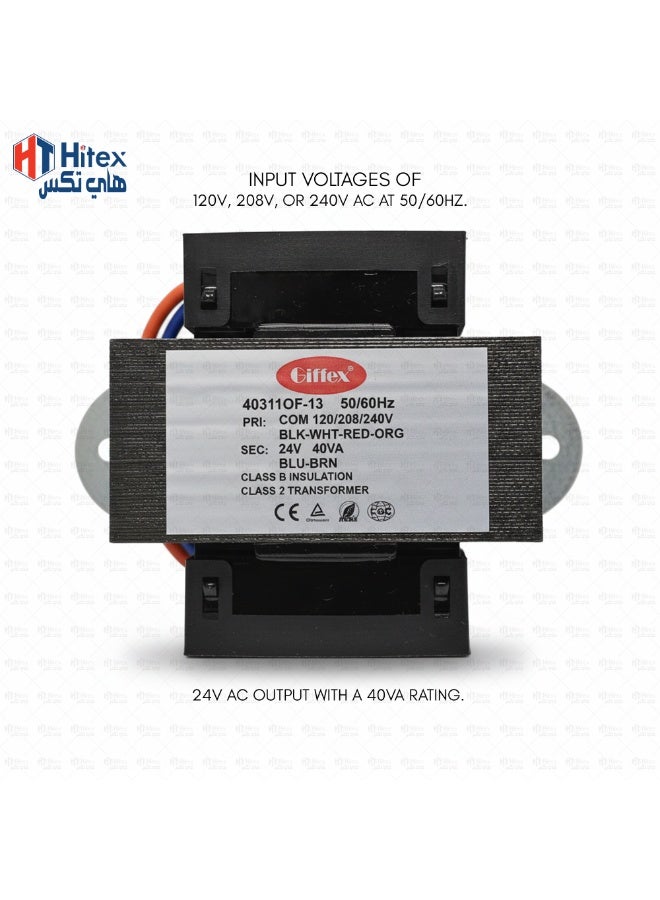 هيتكس محول تيار متردد جيفكس - ٢٤ فولت ٤٠ فولت أمبير، محول تحكم في التدفئة والتهوية وتكييف الهواء من الفئة ٢ | ١٢٠/٢٠٨/٢٤٠ فولت أساسي، ٥٠/٦٠ هرتز، عزل من الفئة ب - Image 3