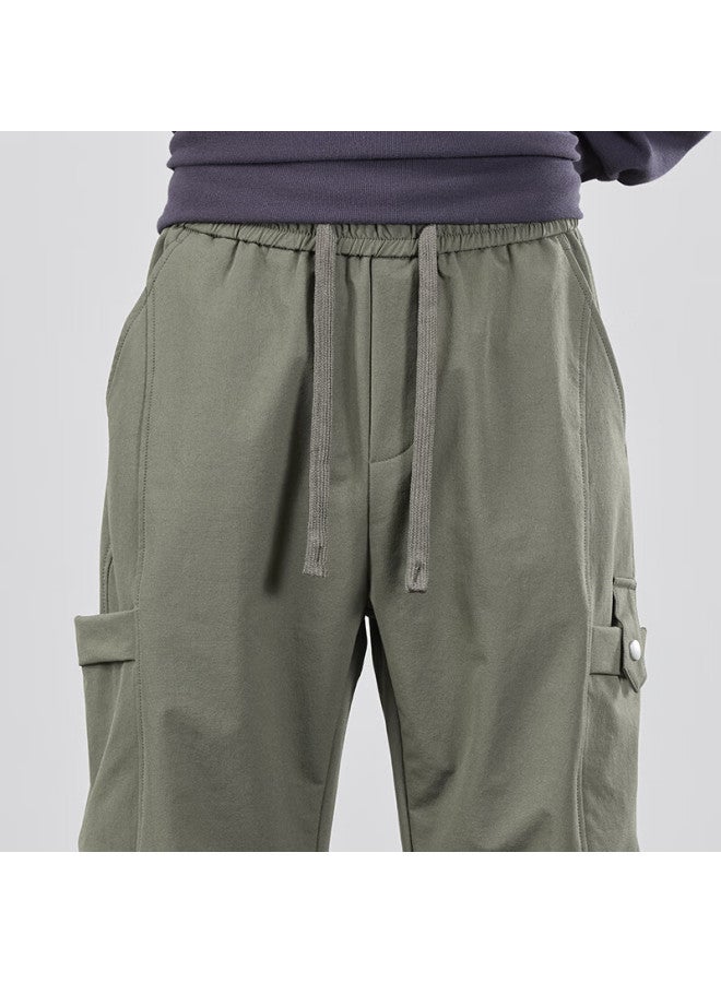 Hipanda Men's Casual Pants, American-style Autumn Trendy Loose-fit Versatile Straight-leg Wide-leg Casual Cargo Pants, Army Green, XL - Image 2