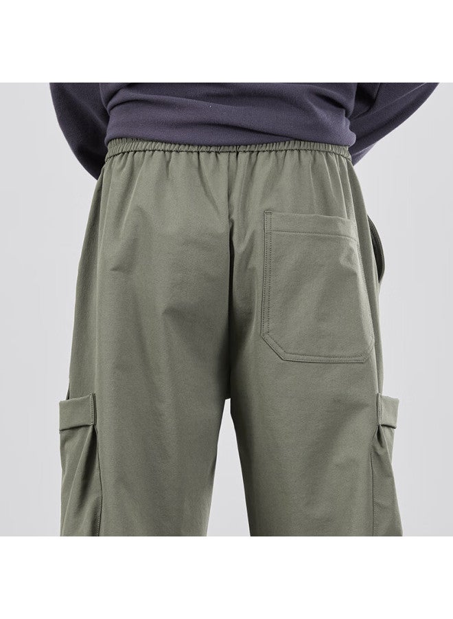 Hipanda Men's Casual Pants, American-style Autumn Trendy Loose-fit Versatile Straight-leg Wide-leg Casual Cargo Pants, Army Green, XL - Image 3