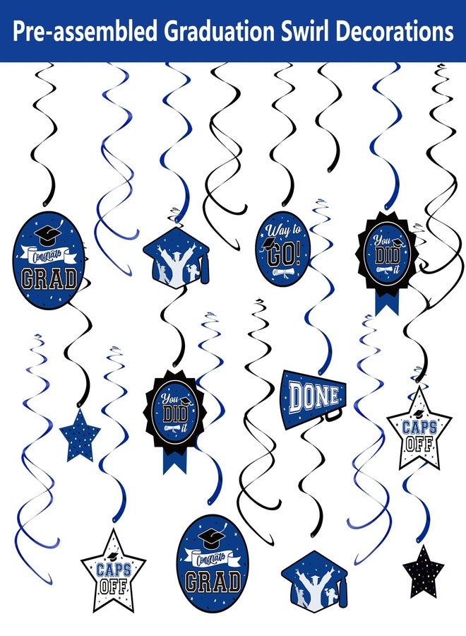 DAZONGE Blue Graduation Decorations Class of 2023, Graduation Party Supplies for 50 Guests, Disposable Graduation Tableware Kit Includes Plates, Napkins, Cups, Tablecloth and Graduation Hanging Swirls - Image 4