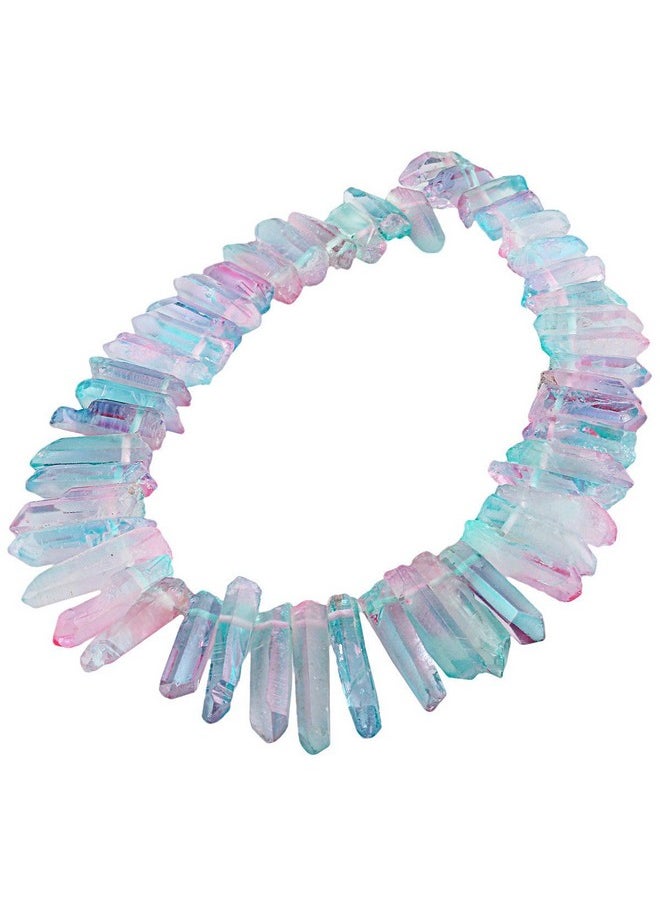 SUNYIK Pink Blue Titanium Coated Crystal Points Quartz Rough Sticks Spikes Point Beads 15 Inch Strand Drilled  - Image 3
