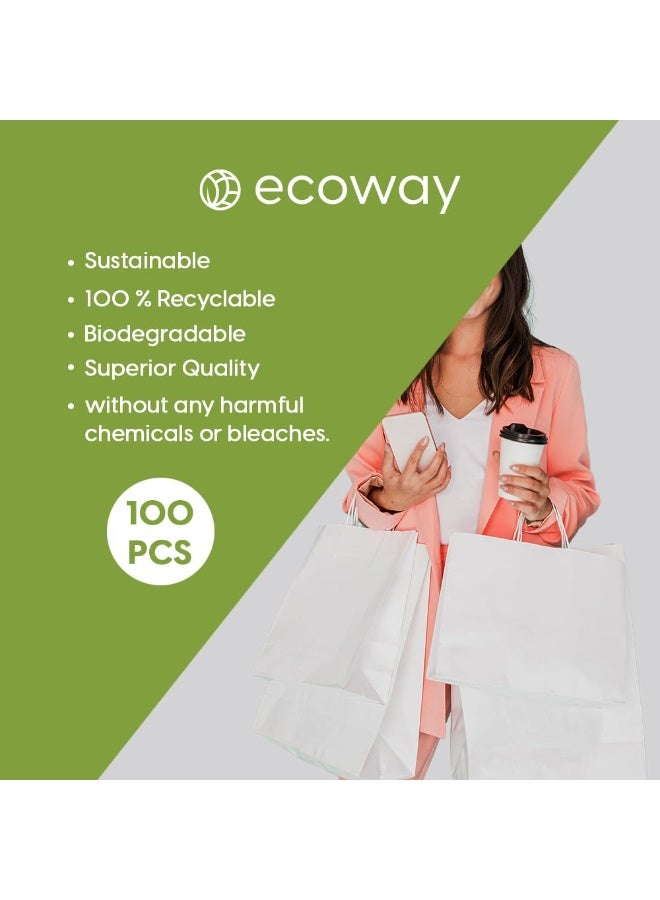 ECOWAY أكياس ورق كرافت إيكواي - عبوة من 100 كيس ورقي صغير مع مقابض للتسوق، الحفلات، أعياد الميلاد، هدايا الزفاف، التجزئة، البضائع صديقة للبيئة قابلة لإعادة الاستخدام بيضاء (20X11X27 سم) - Image 5