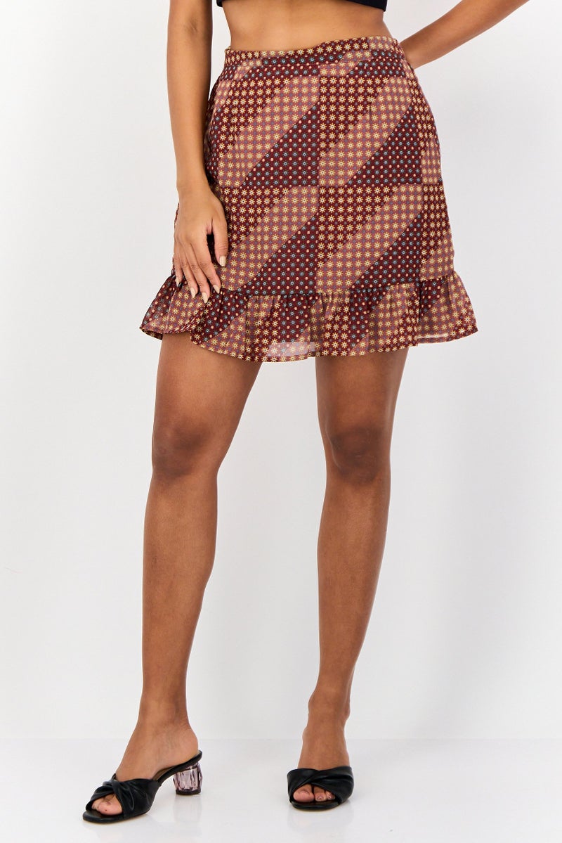 VERO MODA تنورة ميني مطبوعة بالكامل للنساء، متعددة الألوان - Image 1