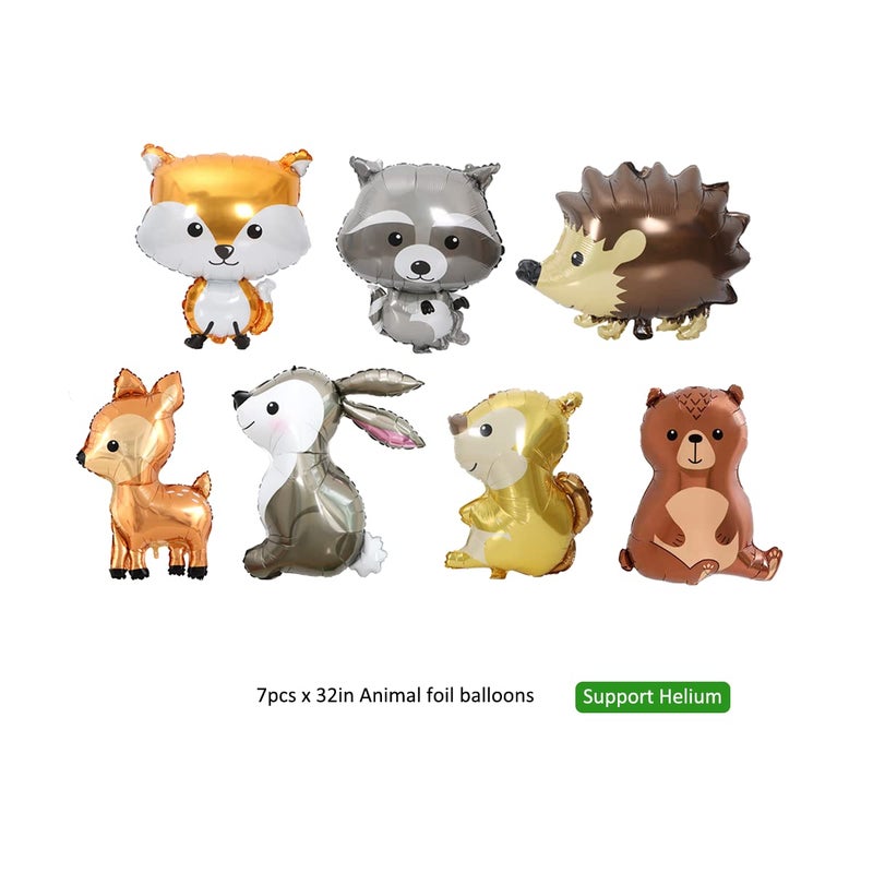 Finypa 7PCS Forest Animal Balloons - Jumbo Bunny Fox Squirrel Hedgehog Raccoon for Woodland Themed Baby Shower & Birthday Party Decorations - Image 3