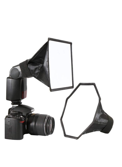 2 Pack Flash Diffuser Softbox Set Collapsible with Storage Pouch 8" Octagon and 8"x6" Rectangle Softboxes for Canon Nikon