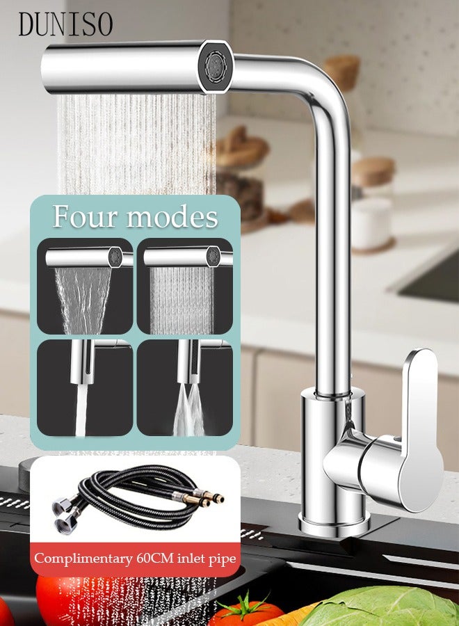 DUNISO 4 in 1 Stainless Steel Kitchen Faucet with 360° Rotating Water Outlet  Vintage Single Handle Kitchen Sink Faucet High Arc Multifunction Kitchen Faucet Classic Style Fashion-forward Built to Last  - Image 1
