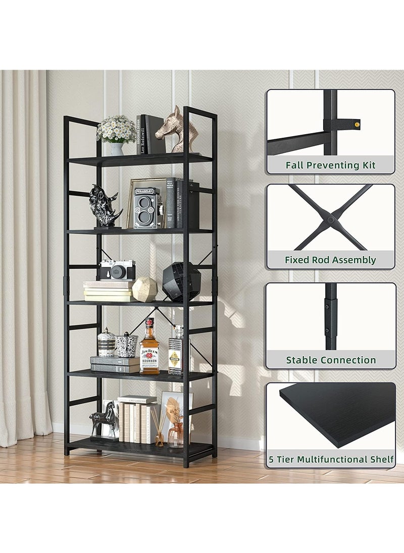 ACPLAY - 5 Tier Bookshelf Tall Bookcase Shelf Storage Organizer Modern Book Shelf For Bedroom Living Room And Home Office 23.6X11.8X62.2 Cm - Image 1