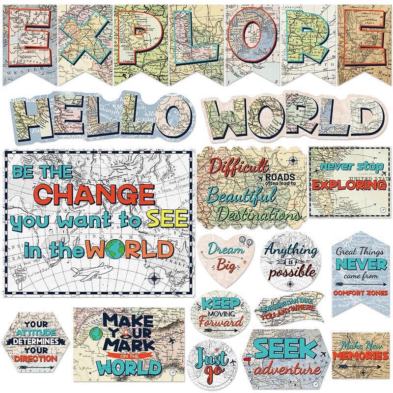 Travel The Map Bulletin Board Set Travel Theme Classroom Decor Adventure Decorations for Back to School Wall Party 29Pcs