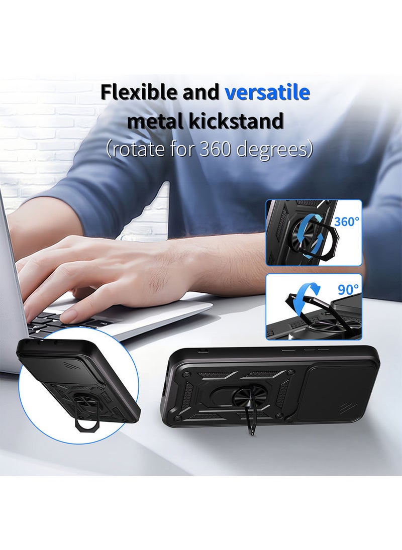 Case for Honor 400 with Sliding Camera Cover, Kickstand, PC+TPU Dual-Layer Back Cover,Black  - Image 4