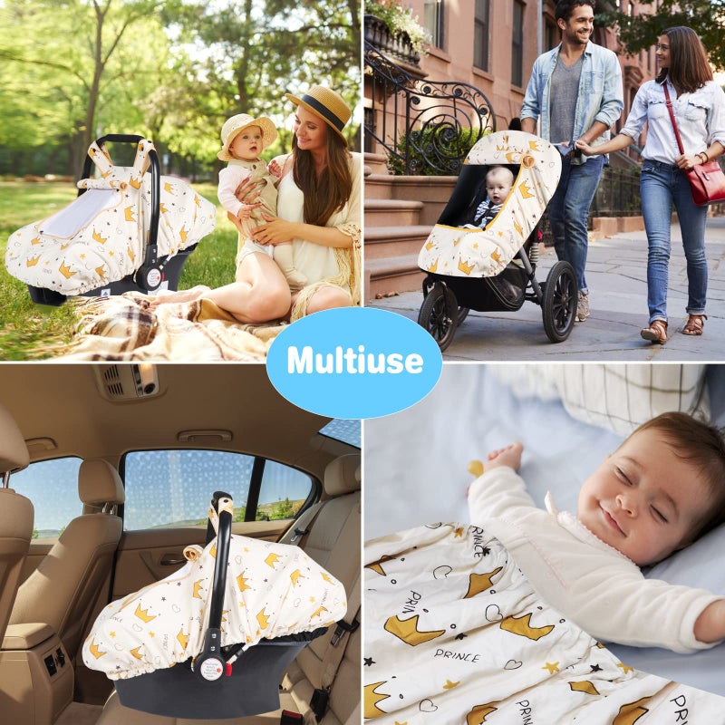 SMTTW Baby Car Seat Cover - Universal Fit, Snug, Breathable, Canopy for Boys/Girls, Ideal for All Seasons (Crown) - Image 4