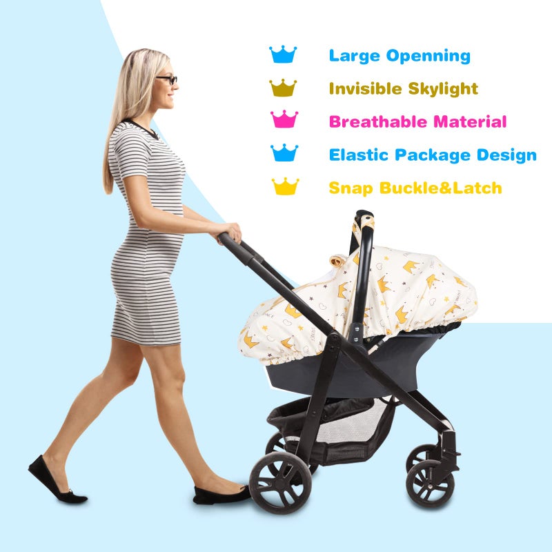 SMTTW Baby Car Seat Cover - Universal Fit, Snug, Breathable, Canopy for Boys/Girls, Ideal for All Seasons (Crown) - Image 5