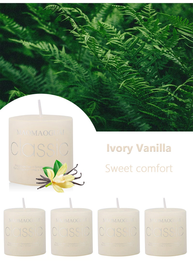 4 Pack Ivory Vanilla Scented Candles, Smokeless Dripless Pillar Candles, 13 Hours Long Burning Fragrance Candle Set for Home, Weddings, Parties, Dinner Table Decor, Gift Boxed Aromatherapy Candles - Image 2