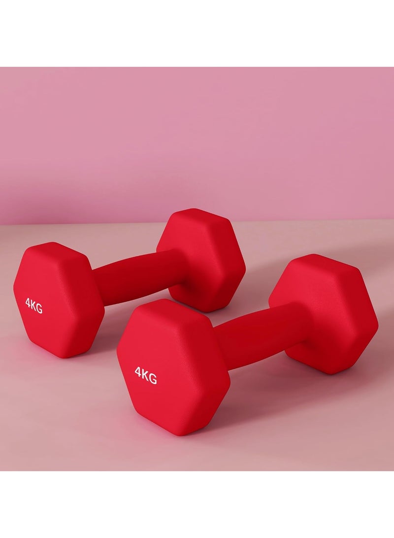 SPORT SPORTNOW Set of 2 Hexagonal Dumbbells 4 kg in Metal and Plastic, 2 Weights with Non-Slip Grip  - Image 2