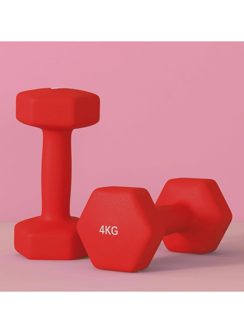 SPORT SPORTNOW Set of 2 Hexagonal Dumbbells 4 kg in Metal and Plastic, 2 Weights with Non-Slip Grip  - Image 3