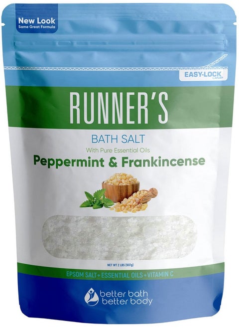 Runner'S Bath Salt 32 Ounces Epsom Salt With Natural Peppermint Frankincense Lemon Cypress Tea Tree And Lemongrass Essential Oils Plus Vitamin C In Bpa Free Pouch With Easy Presslock Seal