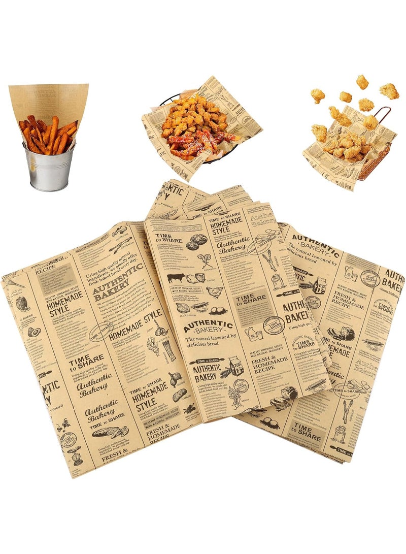 100 Sheets Oil Resistant Greaseproof Paper – Eco Friendly Food Wrapping Paper with Vintage Newspaper Design for Burgers, Sandwiches, Bread, Baking, Snack Serving and Food Packaging 28 × 38 cm - Image 1
